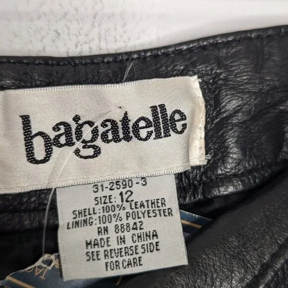 Bagatelle Vintage 90s Black Leather Pants Relaxed Fit High Waist Size 12 - Picture 3 of 9